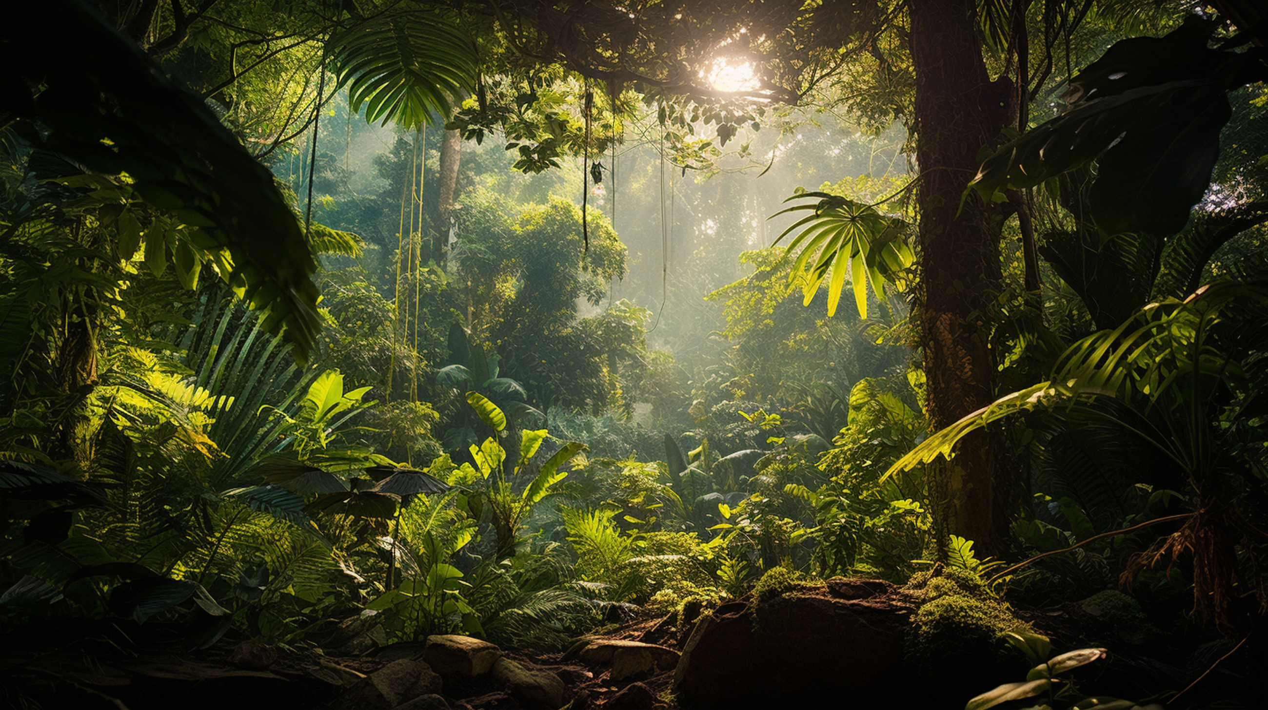 image de la jungle avec des arbres de des feuilles partout